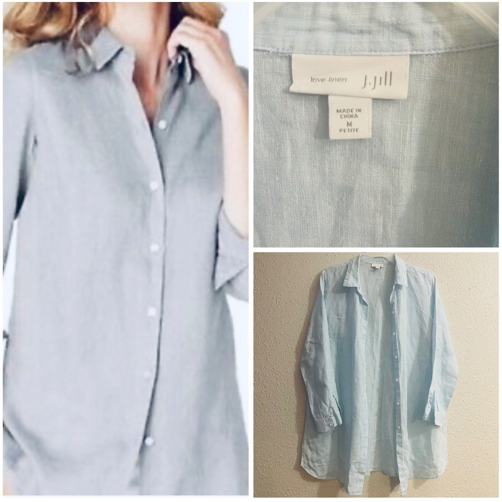 j. jill Love Linen Button Down Long Sleeve Shirt Light Blue Size M